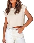 Tankaneo Womens Short Sleeve Cropped T-Shirts Summer Rolled Dolman Sleeve Crop Tops Casual Round Neck Solid Short Basic Tees @ $6.32