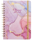 HBlife 2022 Monthly Planner, Daily & Weekly Planner, 8.5 x 6.4 Inches, Monthly Tabs, Hard Cover, Inner Pocket, Twin Wire Binding Journal for Students – Marbling Pattern