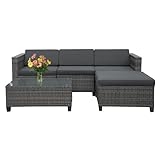 May in Color 5 Piece Outdoor Patio Sectional Furniture Set, Weather Resistant Rattan Outside Couch, Waterproof Conversation Sofa for Balcony, Porch, Backyard, Deck, Garden, Grey