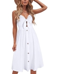 VOTEPRETTY Women’s 2023 Summer Dresses Sundress White Beach Graduation V Neck Tie Front Spaghetti Strap Pocket 2024(White @ $21.59