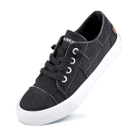 JENN ARDOR Fashion Slip On Sneakers for Women Classic Low Top Canvas Shoes Adjustable Lace Up Flats Breathable Comfortable Causal Sneakers for Women Walking Gray Black @ $12.09