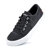 JENN ARDOR Fashion Slip On Sneakers for Women Classic Low Top Canvas Shoes Adjustable Lace Up Flats Breathable Comfortable Causal Sneakers for Women Walking Gray Black @ $12.09