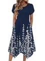 Zeagoo Ladies Summer Dresses Dress for Women Floral Midi Dress Empire Waist Sundress with Pockets Flowy Summer Dresses for Vacations Navy Floral S