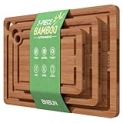 BNBUN Bamboo Cutting Board for Kitchen, Wood Cutting Board 3 Piece Set with Non-Slip Mat Deep Juice Groove and Built-In Handles, Wooden Cutting Boards for Meat Vegetables Fruit, for the Home