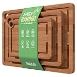 BNBUN Bamboo Cutting Board for Kitchen, Wood Cutting Board 3 Piece Set with Non-Slip Mat Deep Juice Groove and Built-In Handles, Wooden Cutting Boards for Meat Vegetables Fruit, for the Home
