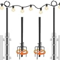 JooMoo String Light Poles – 10.5ft String Light Poles for Outside 2 Pack, with Forks and Fence Fixtures for Backyards, Bistros, Patios and Decks Light Pole @ $24.00
