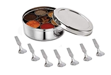 Stainless Steel Spice Box Without Lid,Stainless Steel Masala Box,Indian Spice Box with 7 Spice Containers and Spoons