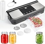 Etunia Cordless Vacuum Sealer, Rechargeable Vacuum Seal Machine for Dry/Moist Food Storage to Extend Fresh, 1 Air Hose for Food Containers, 2 Jar Sealers/Lids for Mason Jars