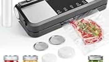 Etunia Cordless Vacuum Sealer, Rechargeable Vacuum Seal Machine for Dry/Moist Food Storage to Extend Fresh, 1 Air Hose for Food Containers, 2 Jar Sealers/Lids for Mason Jars