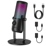 Donner Condenser USB Microphone, for Recording/Streaming/Podcast/Gaming/Meeting on PC and Mac, w/Shock Mount & OTG Cable, Colorful LED, Headphone Output and Volume Control, Mic Gain Control
