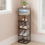 MayDiary 6 Tier Vertical Shoe Rack for Closet, Narrow Shoe Organizer for Entryway Hallway, Stackable Acrylic Tall Shoe Storage Display Tower for Garage