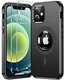 Renmou Magnetic for iPhone 12 Case,iPhone 12 Pro Case[Military Grade Drop Protection][Non-Slip][12FT Drop Shockproof] [2 Pcs Glass Screen Protector] Heavy Duty Tough Rugged Phone Case,Black @ $19.99