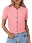 PRETTYGARDEN Womens Casual Summer Short Sleeve Cardigans 2026 Button Down Knitted Sweater Basic Crew Neck Crop Tops (Pink,Medium) @ $14.99