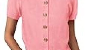 PRETTYGARDEN Womens Casual Summer Short Sleeve Cardigans 2026 Button Down Knitted Sweater Basic Crew Neck Crop Tops (Pink,Medium) @ $14.99