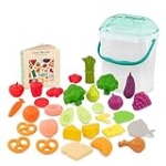 B. toys- Foodie Fun- Pretend Play Food & Board Book Set – 32 Pieces of Play Food – Educational Book for Toddlers – Storage Bucket with Lid – 2 Years + @ $5.99