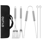 OUTAD BBQ Accessories Tools Set-5 Pcs Includes Stainless Steel Spatula, Tongs, Fork and Grill Skewers, Grilling Accessories Kit for Home BBQ, Camping, Kitchen (5PCS)