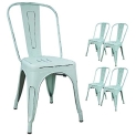 Devoko Metal Indoor-Outdoor Chairs Distressed Style Kitchen Dining Chairs Stackable Side Chairs with Back Set of 4 (Blue) @ $99.99