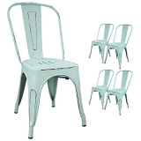 Devoko Metal Indoor-Outdoor Chairs Distressed Style Kitchen Dining Chairs Stackable Side Chairs with Back Set of 4 (Blue) @ $99.99