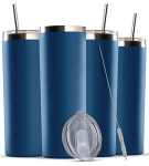 Insulated Skinny Stainless Steel Tumbler Set – 4-Pack 20oz Coffee Tumbler with Straw – Travel Coffee Mug With PBA Free Lids – Slim Vacuum Insulated Tumblers Keep Hot and Cold – Great for Home @ $16.07