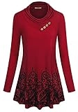 Miusey Floral Tops for Womens, Cowl Neck Sweater Dressy Tunic Tops Long Tunic Sweatshirts for Women to wear with Leggings Flower Medium @ $9.24