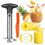 Cook Guy Round Handle Pineapple Corer and Slicer Set – Includes Reinforced Stainless Steel Cutter, Plastic Divider, and Fruit Knife – Easy Core Removal and Cutting Tool