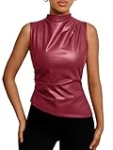 Trendy Queen Red Leather Top Going Out Tops Fall Outfits 2025 Asymmetrical Mock Neck Sexy Corset Club Outfit Red L
