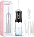 LSLCQW Water Dental Flosser Teeth Pick Portable Cordless Oral Irrigator Rechargeable Travel Irrigation Cleaner 3 Modes 4 Jets IPX7 Waterproof Electric (Black)