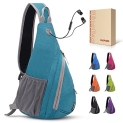 WOOMADA Small Sling Bag for Men Crossbody Sling Shoulder Travel Hiking Backpack Chest Bag for Women with Hidden Earphone Hole (Darkcyan2) @ $15.99