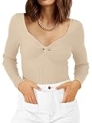Zeagoo Womens Long Sleeve Shirt Fall Old Money Clothes 2024 Fashion Sweaters Twist Knot Knit Basic Work Tops Apricot