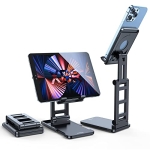 Adjustable Cell Phone Stand, Weighted Base with Extension Dock Stand for MagSafe Charger, Foldable Desktop Phone Holder Compatible with 4-12.9in Mobile Phone,Tablet and More[MagSafe is Not Included]