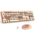 Wireless Keyboard and Mouse Combo – GEEZER Coffee Full-Sized Colorful Keyboard 104 Keys – USB 2.4 G Receiver Plug and Play with Round Keycap Typewriter Keyboards @ $21.99