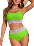 Herseas Women’s Ruched Bright Green Bikini Sets Athletic 2 Piece High Waisted Full Coverage Swimsuit High Cut Teen Tummy Control Bathing Suit Small @ $9.99