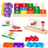 Yolesty Wooden Building Blocks Spelling Game, Educational Toy with Colorful Alphabet Letters Matching Flash Cards, Montessori Words Early Learning Gift for Kids Boys Girls Age 3 4 5 Year Old @ $15.00