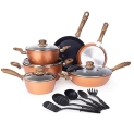 Non Stick Pots and Pans Set – Kitchen Cookware Set with Lid – Induction Hob Pots Set – 15pc Non Stick Cooking Set – Cooking Copper Saucepan Pots and Frying Pan – Juego de Ollas Para Cocina – by Nuovva @ $84.99