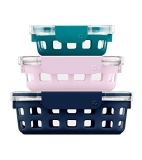Ello DuraGlass Glass Food Storage Meal Prep Containers with Silicone Sleeve and Airtight Lids, 6 Piece 3 Pack Multi-Size, Spring