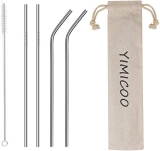 4PCS Reusable Metal Straws,8.5″ Stainless Steel Straws with Case -Cleaning Brush