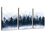 Indigo Forest Wall Art Foggy Landscape Canvas Prints Snow Woods Canvas Pictures Misty Pine Trees Canvas Painting Artwork for Living Room Bedroom Bathroom Office Wall Decor Framed 12″ X 16″ X 3Pcs
