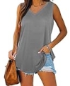 Womens Summer Tops V Neck Loose Fit Tank Tops Casual Sleeveless Grey 3XL