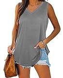 Womens Summer Tops V Neck Loose Fit Tank Tops Casual Sleeveless Grey 3XL