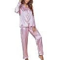 FENTENG Womens Satin Pajamas Set Long Sleeve Sleepwear Sets Silk Button Down Pj Set with Long Pants Soft 2 Pcs Lounge Set (XXL @ $14.99