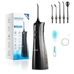 Leominor Water Dental Flosser – 5 Modes Cordless Portable Oral Irrigator, IPX7 Waterproof, Rechargeable Teeth Cleaner Upgrade Datchable Tank Professional Flossing Cleaning Pick for Home Travel (Black)