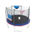 Skywalker Trampolines 8-Foot Jump N’ Dunk Trampoline with Safety Enclosure and Basketball Hoop, Stars & Stripes