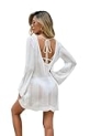 WODECASA Women’s Crochet Swimsuit Cover Up Long Sleeve Knit Hollow Out Bathing Suit Cover Ups Tied Back V-Neck Beach Dress