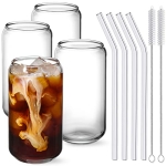 NETANY Drinking Glasses with Glass Straw 4pcs Set – 16oz Can Shaped Glass Cups @ $15.99