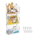 X-cosrack 3 Tier Hanging Metal Wire Basket Bin with 5 Hooks Foldable Wall Mount Fruit Holder Sorter Magazine Mail Rack Fruit Organizer Foyer Storage for Kitchen Bathroom Entryway Garage Office-White @ $21.50