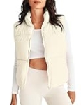 MEROKEETY Womens Puffer Vest Stand Collar Zip Up Sleeveless Padded Gilet Coat with Pockets, Beige, Small @ 15.48