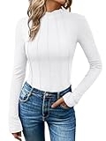 AUTOMET Long Sleeve Shirts Tops Womens Business Casual Work Blouses 2024 Fall Dressy Tunic Mock Neck Turtleneck Trendy Ladies Tee Tshirts Fashion Outfits Cute Clothes Fitted Clothing White M