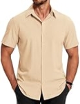 COOFANDY Men’s Short Sleeve Button Up Shirts Muscle Fit Business Casual Shirt Textured Untucked Dress Shirts Beige