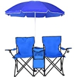 Costway Portable Folding Picnic Double Chair with Umbrella Table Cooler (Blue) @ $59.99