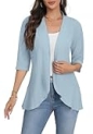 Askyes Women Summer Cardigan Plus Size 3/4 Sleeves Open Front Ruffles Eyelet Knit Casual Dressy Cardigan,Light Blue,3XL